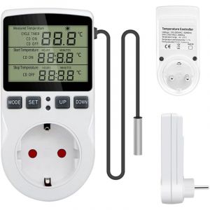 Prise thermostat num&eacute;rique 230 V 16 A avec capteur minuteur Contr&ocirc;leur de temp&eacute;rature jour/nuit Prise thermostat num&eacute;rique pour serre Chauffage