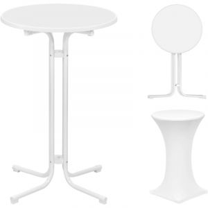 Woltu - Table Haute Pliante Table Bar Ф70 x 110cm, Mange Debout Pliant, Table Ronde Pliante en Bois d'Ingénierie, Cadre en métal, Blanc