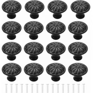 Bouton de Porte Noir 16Pcs Poignee de Meuble Cuisine Boutons de Tiroir Boutons de Placard Vintage Ronds Poign&eacute;es Bouton de Meuble Avec Vis Pour