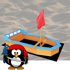 Bac à Sable En Forme De Bateau, 1 Banc Avec Barre Et Drapeau, 150 cm.
