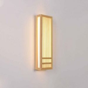 Applique murale r&eacute;tro japonaise, applique murale en bois rectangulaire cr&eacute;ative avec abat-jour en acrylique, appliques murales de chevet simples