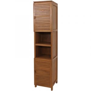 HHG - jamais utilisé] Armoire haute en teck 765, armoire de salle de bains Étagère de salle de bains, teck de qualité B-Grade (bois de cœur, 20-30