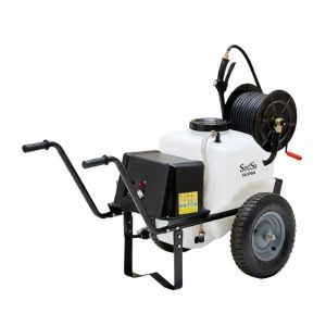 Varan Motors - SX-ST100A Pulv&eacute;risateur agricole batterie 38Ah 12V sur roues&ndash; Epandeur Cuve 100L Tuyau 30m avec enrouleur