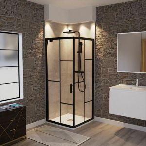 Paroi de douche d'angle avec porte pivotante 80x80 ATELIA