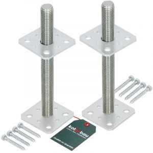 2 pi&egrave;ces support de poteau R&eacute;glable 80 mm x 80 mm x 250 mm Filetage M24 mm Pied De Poteau Bois En Hauteur Pied De Sol Galvanis&eacute; Pied En B&eacute;ton
