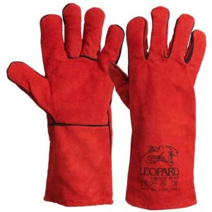 Gants Anti Chaleur Taille10 Rouge - Gants en Cuir Croute de Bovin Manchette 15cm Protection thermique pour soudure, métallurgie