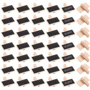 50 Pi&egrave;ces Mini Tableau Noir Bois, Etiquette Prix Chevalet Noir Rectangle, Mini Ardoise Rectangle Avec Clip Tableau en Bois &eacute;tiquettes pour M&eacute;mo,