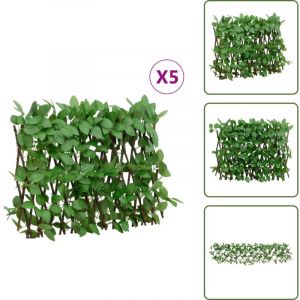 Treillis de lierre artificiel extensible 5 pcs vert 180x30 cm - Cl&ocirc;ture Artificielle - Panneau De Cl&ocirc;ture - D&eacute;coration Ext&eacute;rieure - Haie V&eacute;g&eacute;tale