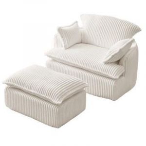 Fauteuil enfant pliable en velours c&ocirc;tel&eacute; blanc &ndash; Confort luxe avec oreiller doux &ndash; Design minimaliste moderne &ndash; Dimensions non sp&eacute;cifi&eacute;es