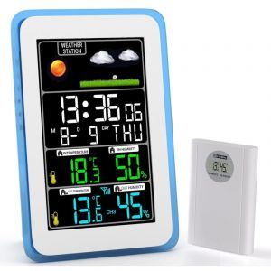 Station Meteo Interieur Exterieur Sans Fil,Station M&eacute;t&eacute;o Sans Fil,Thermom&egrave;tre Hygrom&egrave;tre Barom&egrave;tre Int&eacute;rieure Ext&eacute;rieure avec Capteur LED Ecran