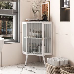 Meuble d'angle moderne avec une porte en verre trempé, Meuble de salle de bain, Meuble d'appoint pour salle de bain, salon, chambre, blanc