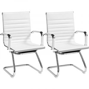 Lot de 2 Chaises Visiteur en Similicuir Moderne Chaises de Réception avec Accoudoir Recouverts Chaise d'accueil à Dossier Moyen pour Salle d'attente