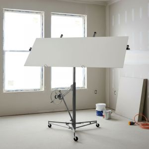 Lève-panneaux, lève-plaque de plâtre réglable pour plaques de plâtre 132–350 cm, capacité 68 kg, 2 bras extensibles 295 cm, 3 roulettes frein,