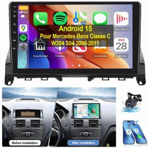 Autoradio Android 15 Carplay GPS pour Mercedes Benz Classe C W204 S204 2006-2011 4+64G CAM
