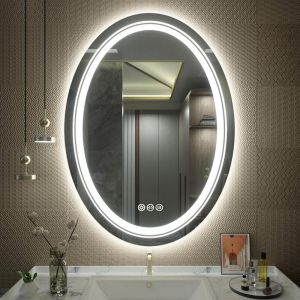Luvodi - Miroir Salle de Bain led Ovale avec &Eacute;clairage Int&eacute;gr&eacute; Miroir Mural Lumineux Anti-bu&eacute;e avec Lumi&egrave;re Blanche Froid / Banche Chaud - 50x70 cm