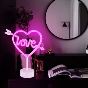 Globo Lighting - Lampe de table n&eacute;on chambre d'enfant Love lampe d&eacute;corative &agrave; pile led h 32 cm