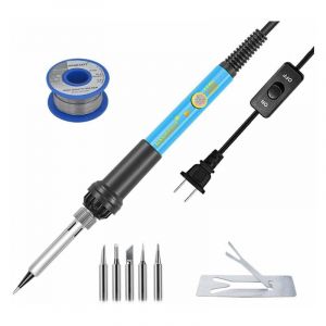 Carburateur 65W Fer à Souder, + 5 pannes à souder, petit standard européen 220V Professionnel Fer a souder de précision Température Réglable Soudure