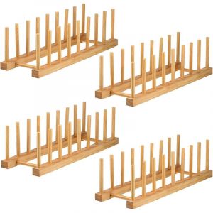 Lot de 4 supports d'assiettes en bambou,&Eacute;gouttoir &agrave; vaisselle en bois, Support de couvercle de cuisine,&Eacute;tag&egrave;re pour casseroles, tasses, livres CD,8