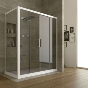 Idralite - Cabine douche angulaire verre et pvc blanc h 200 mod. Star 2 Portes de douche + paroi latérale 70x170 cm transparent