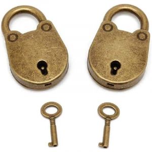 Lot de 2 mini cadenas en forme d'archaize de style ancien avec cl&eacute;, mini cadenas bronze antique