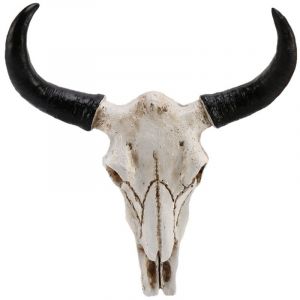 T&ecirc;te de mort en r&eacute;sine &agrave; longues cornes, d&eacute;coration murale, sculpture 3D, animaux sauvages, figurines, artisanat, cornes pour la maison, Halloween