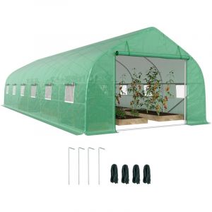 Serre tunnel grande taille 24 m&sup2; ch&acirc;ssis tubulaire acier galvanis&eacute; renforc&eacute; 2,4 cm 12 fen&ecirc;tres 1 porte vert