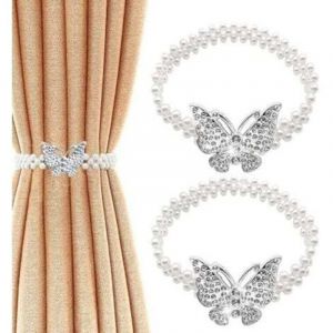 2 Pcs Embrasse Rideau Moderne Attache de Rideaux pour Rideaux Embrasse Rideaux Blanc Accessoires D&eacute;coration avec Butterfly et Perles Design pour la