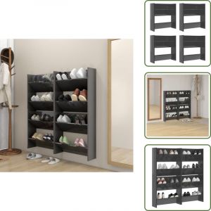 Armoires &agrave; chaussures murales 4 pcs gris brillant 60x18x60 cm - Armoire &agrave; Chaussures Murale - Rangement Chaussures - Meuble Chaussure - Organiseur