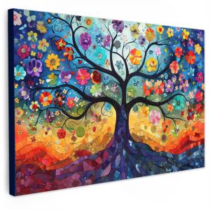 TABLEAU SUR TOILE Art - Arbre de vie - Fleurs - Hippie Toile Peinture Grand Format XXL 150x100 cm
