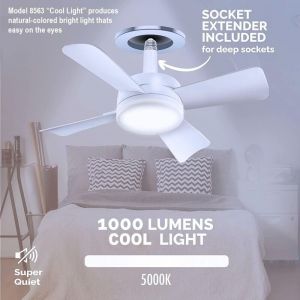Ej.life - Ventilateur Plafond avec Lumiere et Telecommande, Minuterie, Douille E27/E26 led Lampe Ventilateur Dimmable 1000LM, pour Chambre, Toilette,