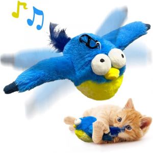 Jouets pour chat, ailes battantes, jouets &agrave; l'herbe &agrave; chat Blue-Bird, gazouillis vifs, jouet interactif pour chat de simulation d'oiseau pour