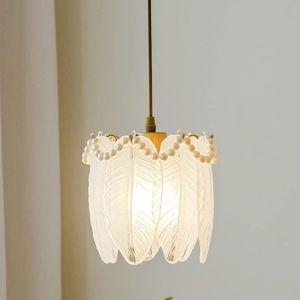 Lampe Suspendue en Verre de lumi&egrave;re pendante &eacute;l&eacute;gante Moderne en Forme de Plume, luminaire de Plafond Suspendu de Style fran&ccedil;ais Mini Lustre Art