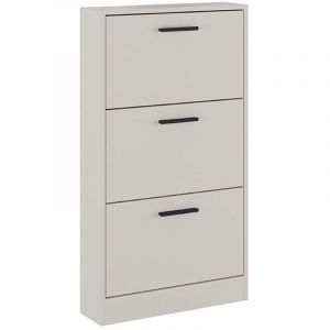 Meuble &agrave; chaussures, commode &agrave; chaussures &agrave; 3 portes coloris beige - Longueur 59,80 x profondeur 17 x hauteur 107,70 cm