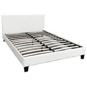 Lit 2 places MELBOURNE simili cuir BLANC 160x200 cm avec sommier int&eacute;gr&eacute;