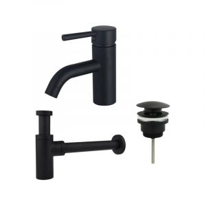 Fugaflow - Eccelente Sobrado Kit mitigeur lavabo - robinet bas - bonde clic clac - siphon design - Noir mat