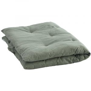 Madam Stoltz - Sur-matelas édredon coton vert Jade et gris clair - Mme Stoltz