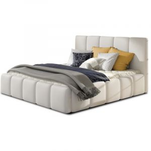 Les Tendances - Lit adulte Vika – Simili cuir capitonné-Blanc-160x200-Version avec sommier