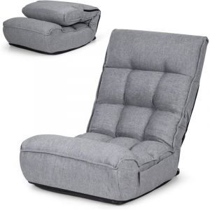 Relax4life - Fauteuil Bas Multiposition Réglable Dossier 4 Positions Charge 140kg, Chauffeuse Convertible en Lin Appui-tête en 5 Positions Fauteuil