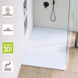 Receveur de Douche Extraplat 80X160x2,8cm Blanc en R&eacute;sine Min&eacute;rale &ndash; Antid&eacute;rapant,Texture Ardoise - ADICIONAL R&Eacute;SIGR&Egrave;S