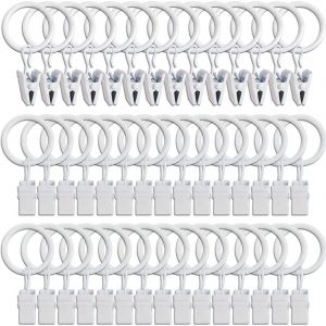 45PCS Anneaux à rideaux avec pinces - blanc, pinces à rideaux solides, crochets de fixation pour tringle de tension, crochets décoratifs pour rideaux