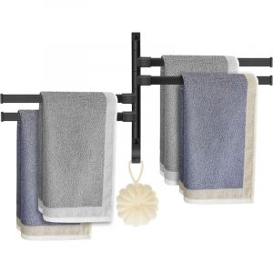 Ahlsen - Porte-Serviettes Salle de Bain, Murale Sèche-Serviettes avec 4 Barres 180°Rotatives, Aluminium Serviette Barre Pivotant avec Crochet pour