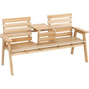 GOPLUS Banc de Jardin pour 2-3 Personnes, Banc en Bois &agrave; Lattes pour Terrasse avec Accoudoirs & Dossier, Table Centrale Coulissante, Chaise Ext&eacute;rieur