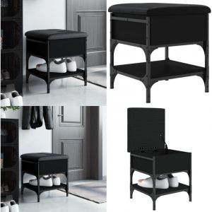 Vidaxl - Banc &agrave; chaussures noir 42x42x45 cm bois d'ing&eacute;nierie - Banc Chaussure - Banc Entr&eacute;e - Meuble Rangement - Banc Coffre - Banc Design - Home &