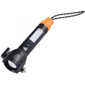 Tactical Flashlight Rechargeable, Zoomable LED Flashlight with COB Side Light, Red/Blue Strobe, Type-C Fast Charging, Glass Breaker and Seatbelt