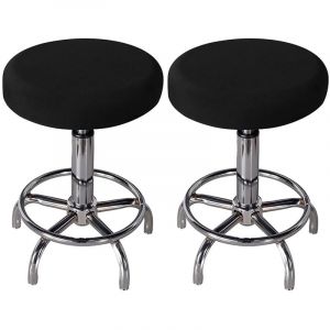 Lot de 2 housses de tabouret rondes, protection pour coussin d'assise, noires