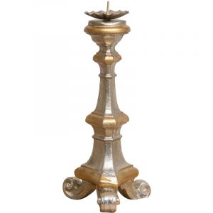 Candélabre en bois 19x40x19 cm Chandelier décoré Bougeoir sur pied Candélabre de sol à 1 bras Finition or et argent