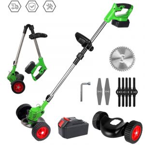 Tondeuse &agrave; gazon &eacute;lectrique sans fil 1500W, 12000 tr/min, pliable et r&eacute;glable, Outils de taille de jardin avec 3 types de lames et 1 batterie