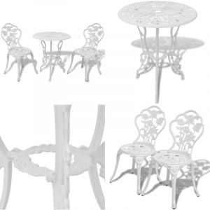 Vidaxl - Ensemble de bistro 3 pcs Aluminium coulé Blanc - Ensemble De Bistro - Salon De Jardin - Meubles De Jardin - Table Ronde - Chaises De Jardin