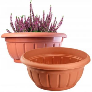 Grand Pot de Fleur en Plastique R&eacute;sistant aux Intemp&eacute;ries, Jardini&egrave;re Ronde pour Am&eacute;nagement Ext&eacute;rieur de Jardin (Lot de 2: 30 cm, Terre Cuite)