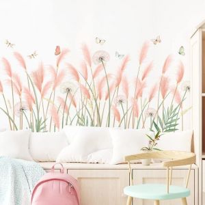 BEBUSINGOTO Rose Fleurs Stickers Muraux Roseau Pissenlit Papillon Stickers Muraux Salon Chambre Filles Chambre D&eacute;coration Murale